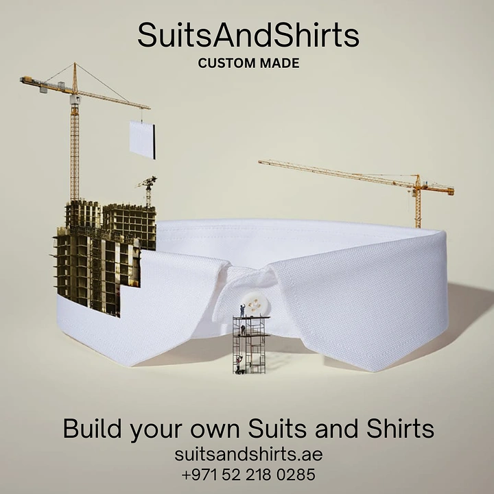 Tailors & Alterations creative ad: White shirt collar built like a construction site with cranes and scaffolding