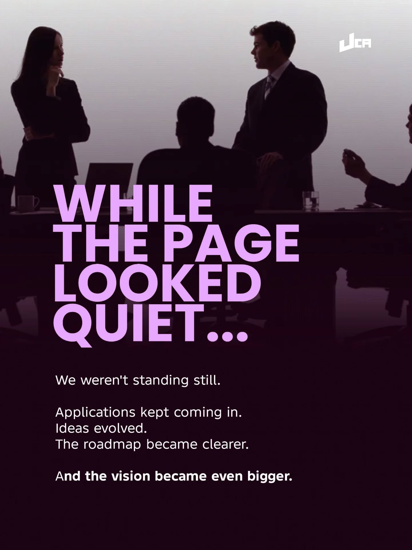 Hand-held poster comeback message, bold minimal