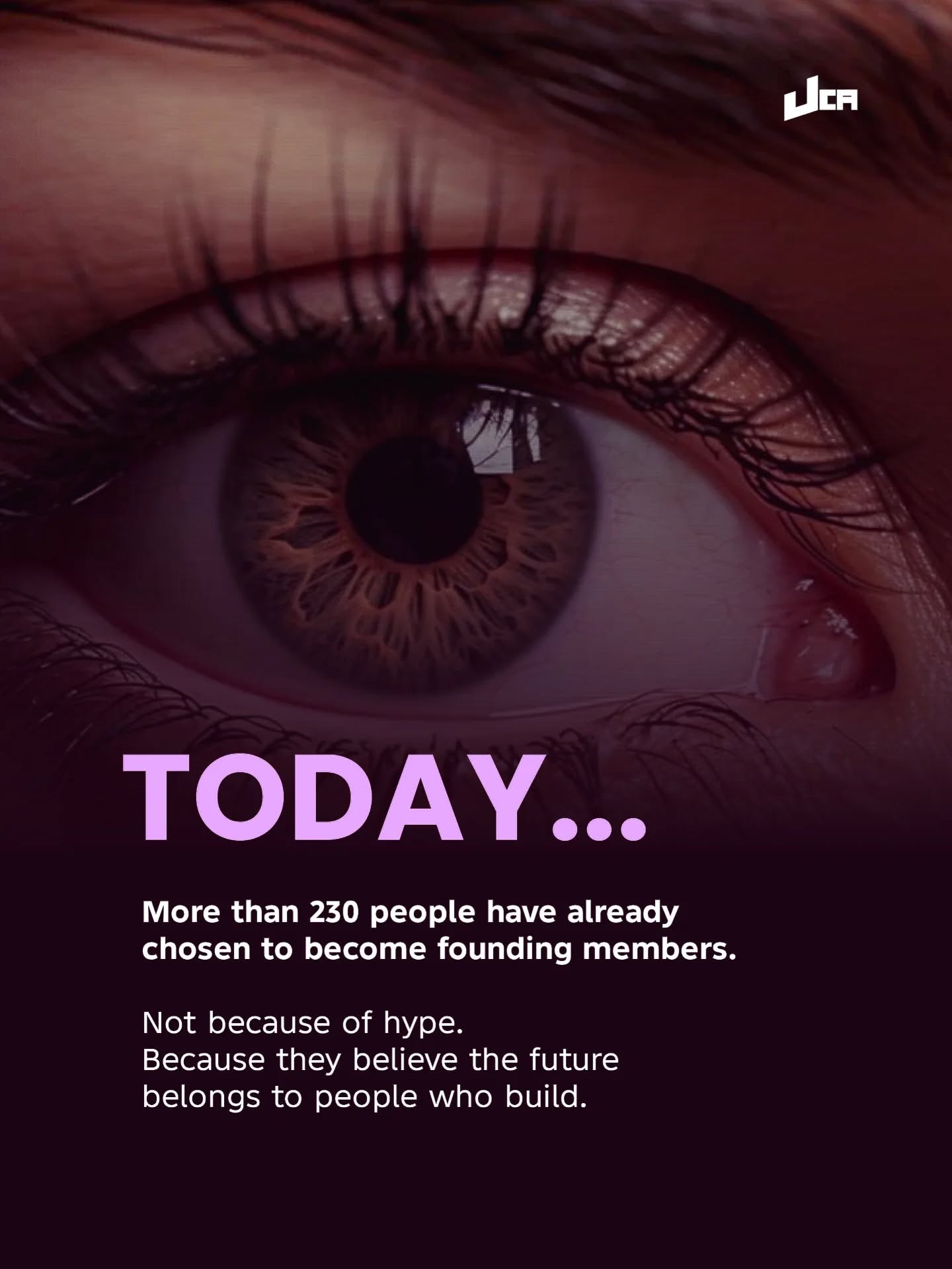Hand-held poster comeback message, bold minimal
