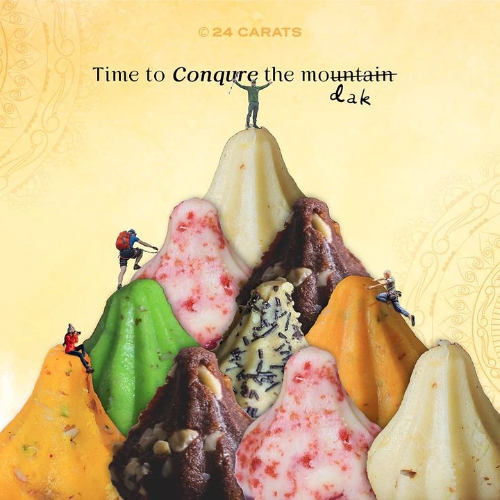 Ganesh Chaturthi creative ad: Mountain of assorted flavoured modaks scaled by miniature climbers
