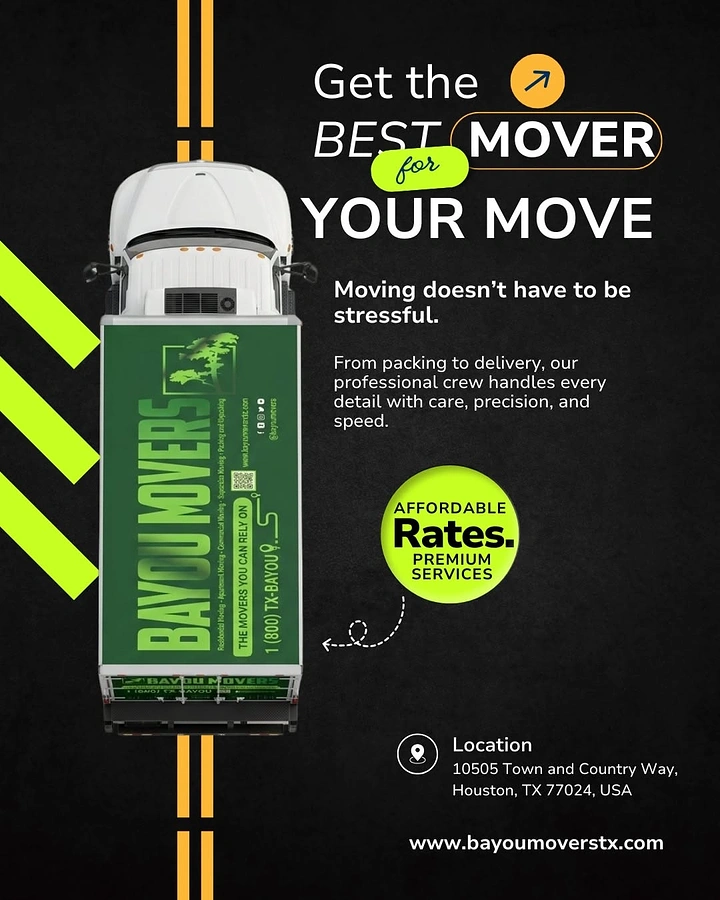 Movers & Packers creative ad: Top-down truck driving up road layout