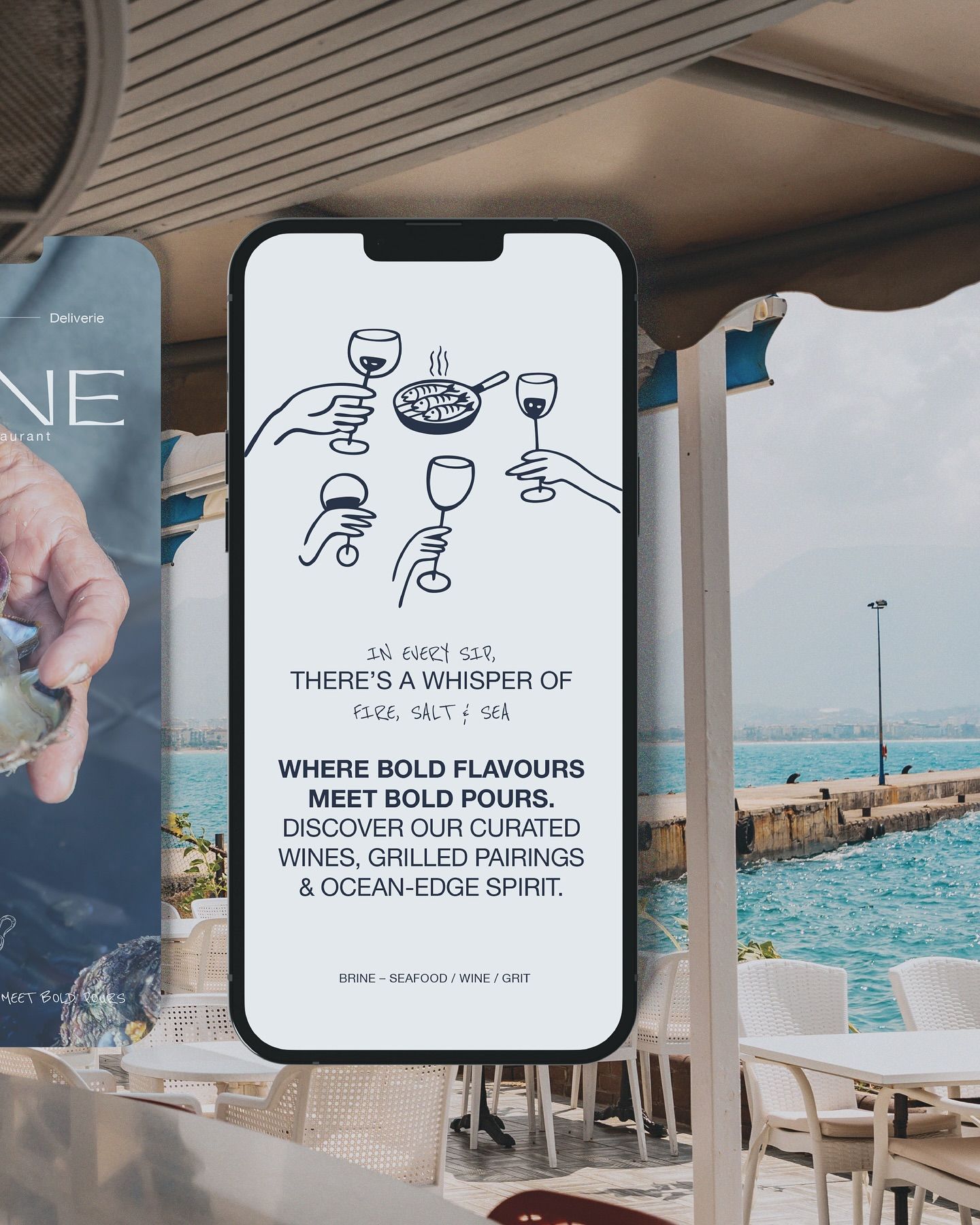 Instagram post: Phone menu and seaside dining concept