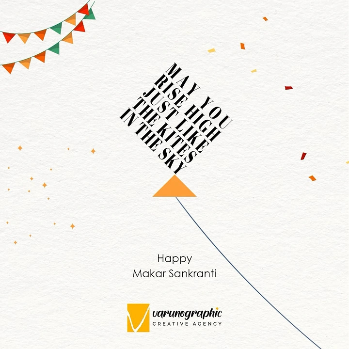 Makar Sankranti creative ad: Kite built from a rotated diamond block of serif text