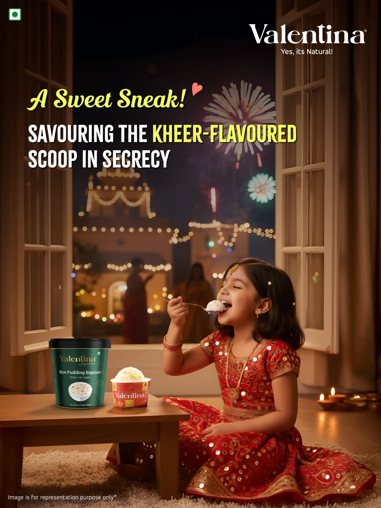 Diwali Instagram post: Little girl in a red lehenga secretly eating ice cream