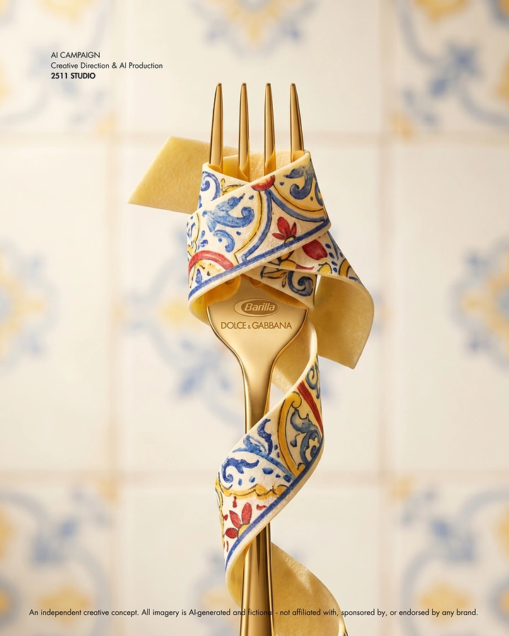 Instant Noodles & Pasta Brands creative ad: Pasta fork becomes fashion accessory