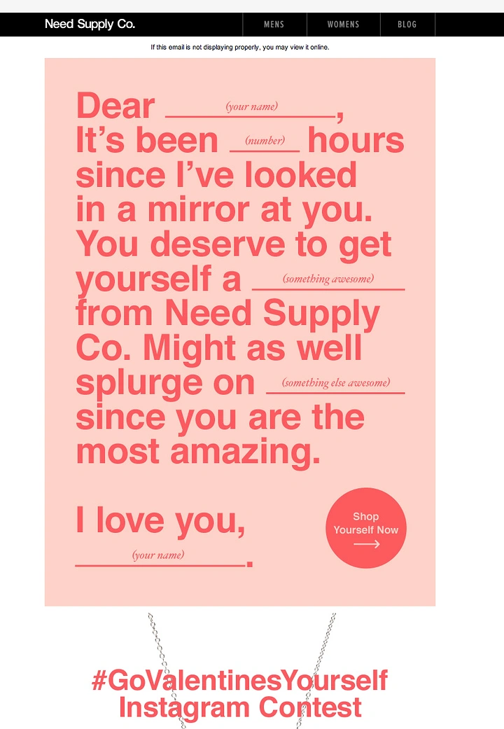 Valentine's Day creative ad: Fill-in-the-blank self-love letter