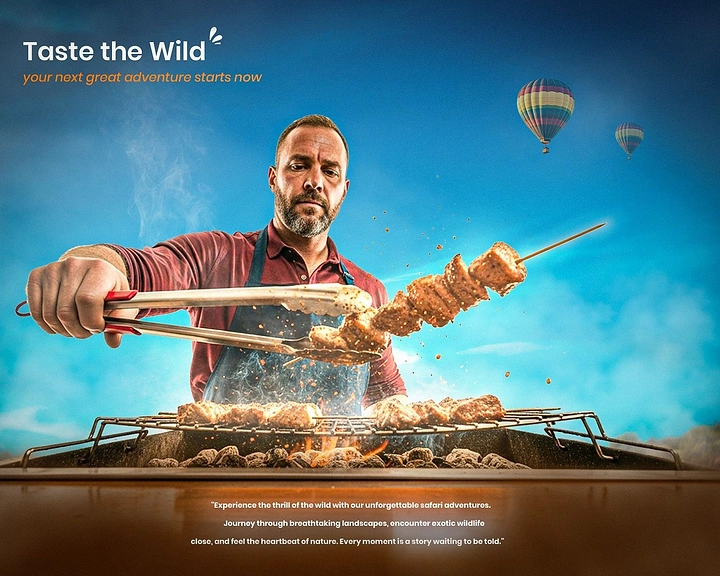 BBQ & Grill Restaurants creative ad: Wild skewers ad with airborne visual drama