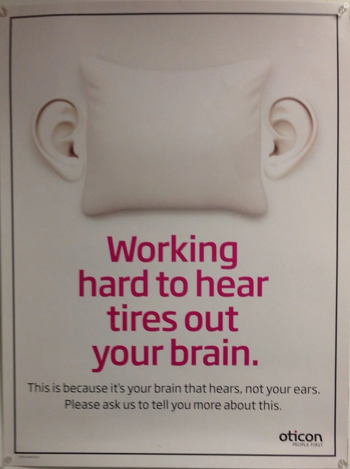 Hearing Aids creative ad: Pillow between ears: listening fatigue metaphor