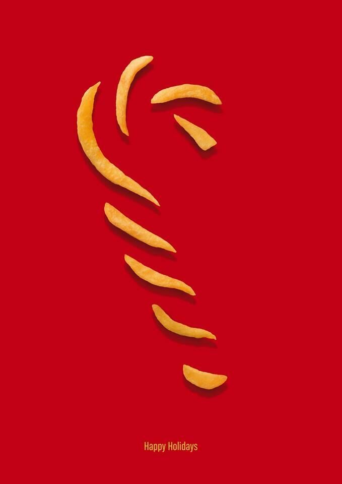 French fries arranged as a candy cane