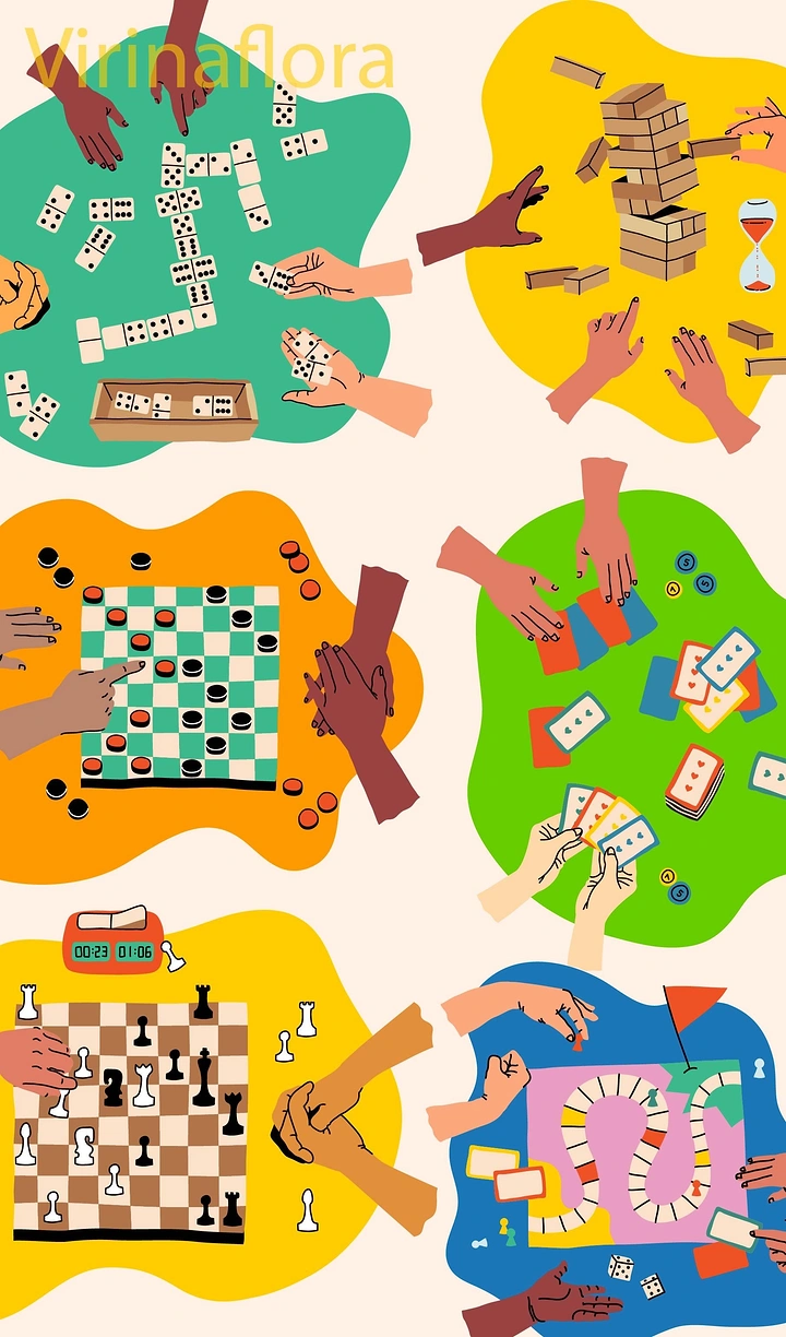 Board Games & Game Cafes creative ad: Playful hands collage across tabletop games