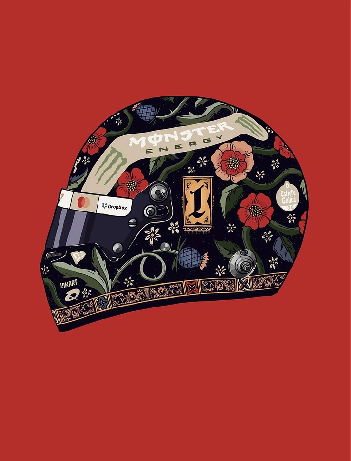 Helmets & Riding Gear creative ad: Helmet transformed into floral art object
