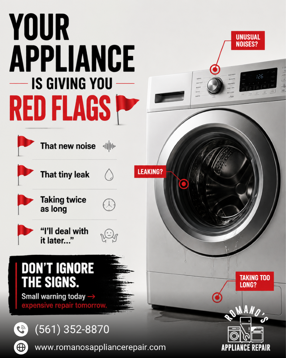 Instagram post: Red flags metaphor for repair warning signs
