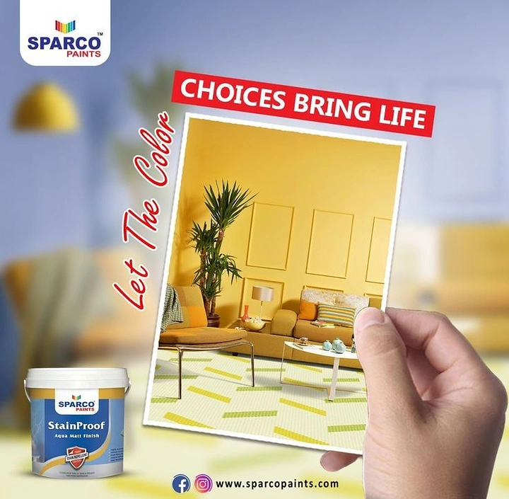 House Painters creative ad: Hand holding colour card as room