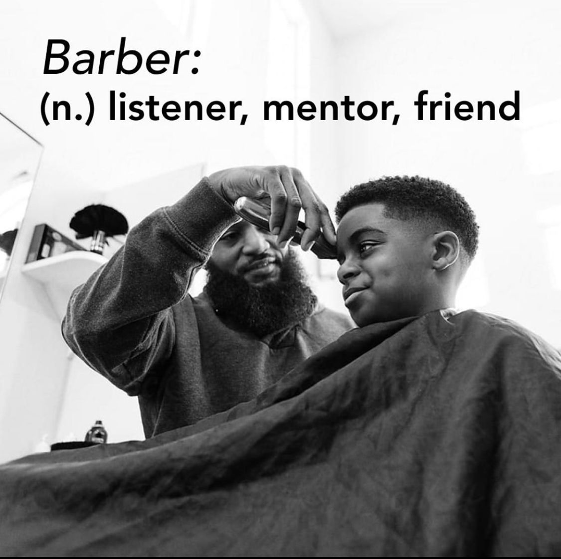 Instagram post: Dictionary definition: barber as mentor, friend