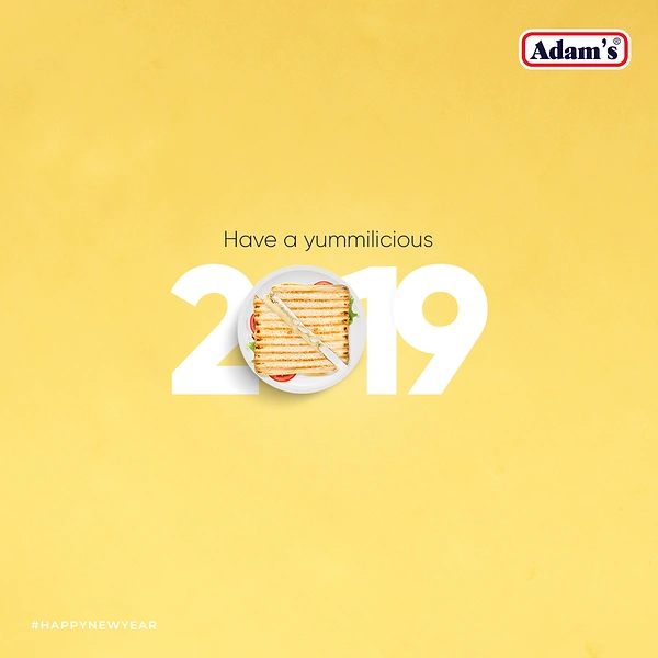 New Year creative ad: Grilled sandwich on a white plate replacing the zero in 2019