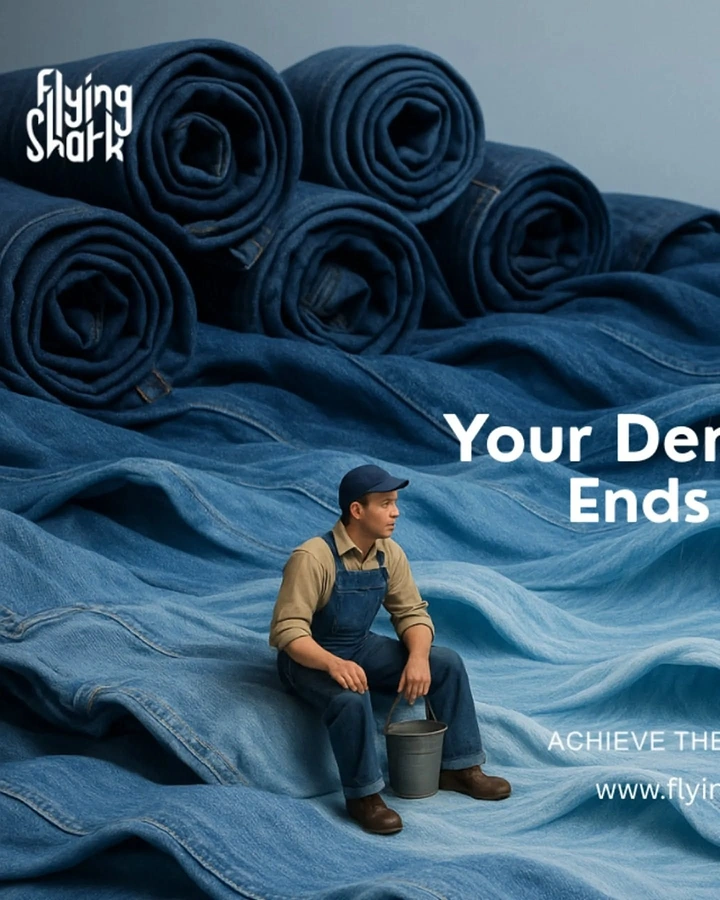 Denim & Jeans Brands creative ad: Denim rolls become dramatic landscape