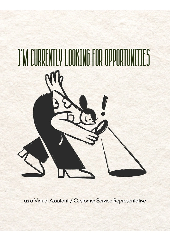 Virtual Assistant Services creative ad: Whimsical hand-drawn opportunity-searching metaphor