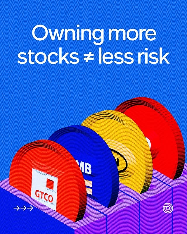 Instagram post: Row of colourful half-disc stock tokens slotted into isometric purple blocks