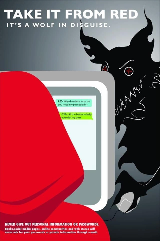 Cybersecurity Companies creative ad: Wolf-in-disguise phishing metaphor