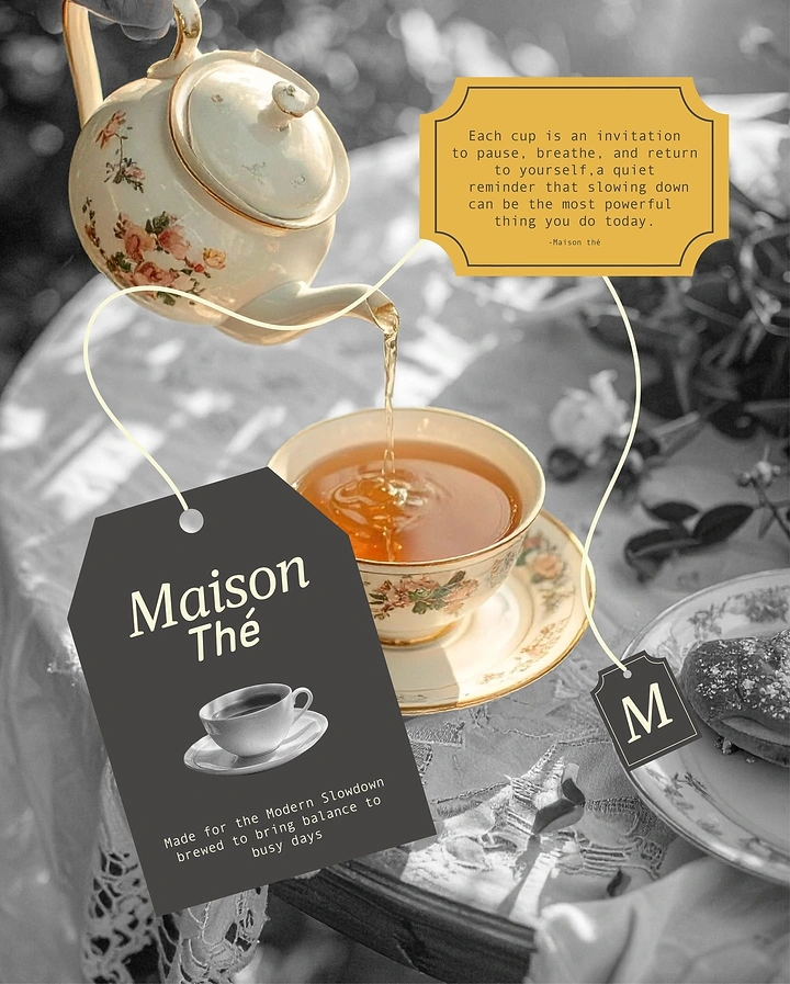 Tea & Chai Brands creative ad: Tea tag as brand label, color-pop collage