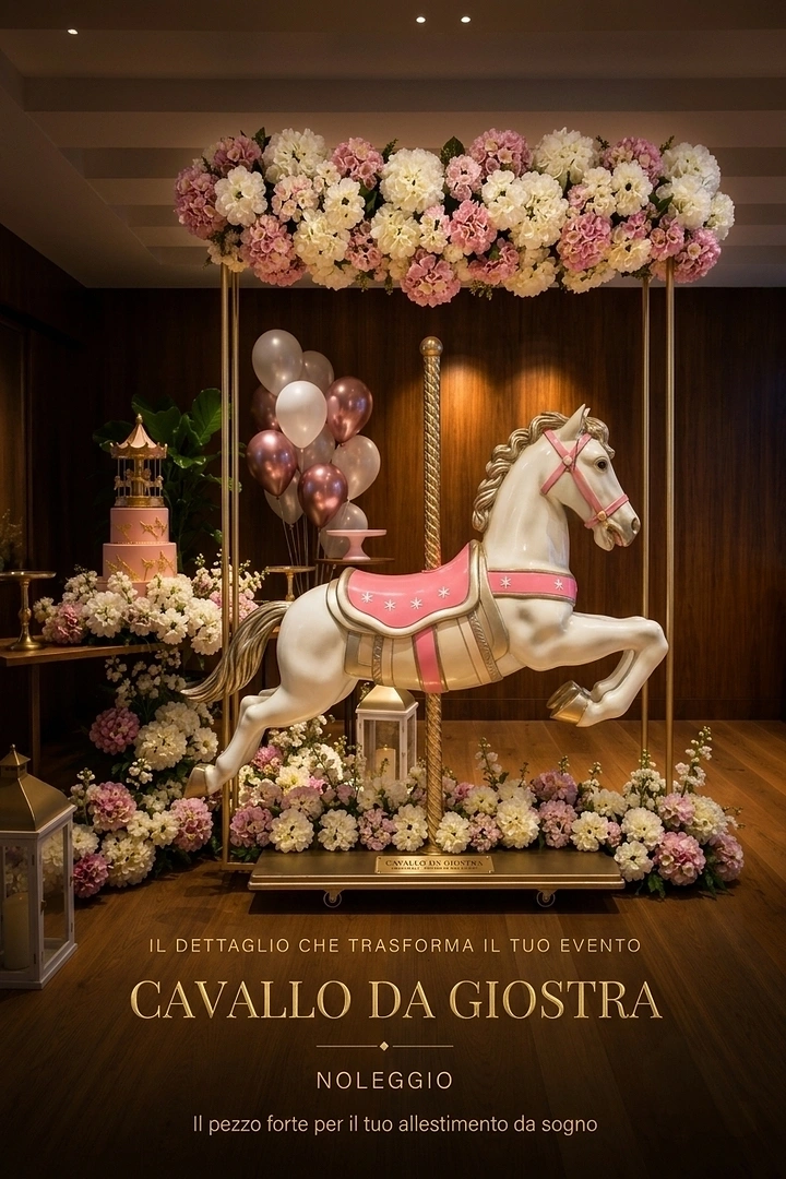 Balloon & Party Decorators creative ad: Carousel centerpiece presented as polished poster