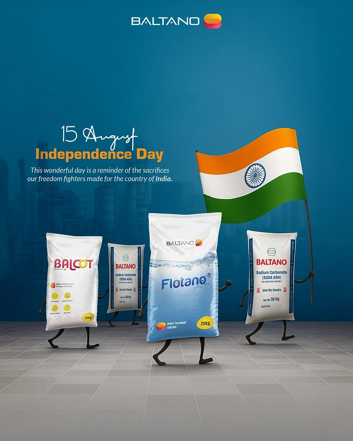 Independence Day creative ad: Anthropomorphic chemical sacks marching with the Indian flag