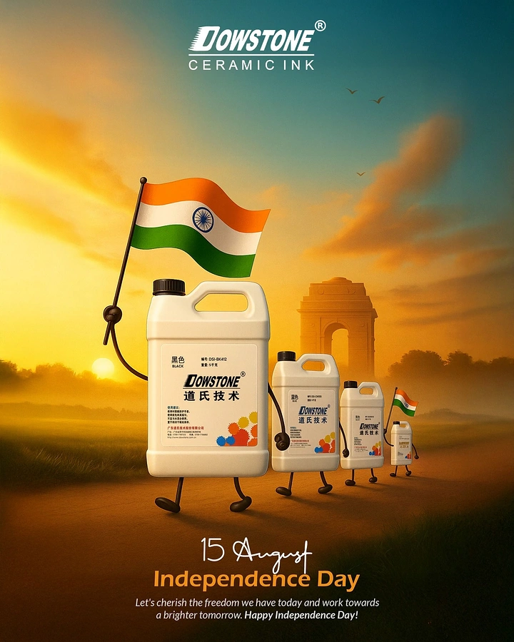 Independence Day creative ad: Ink canisters with cartoon limbs marching with flags towards India Gate