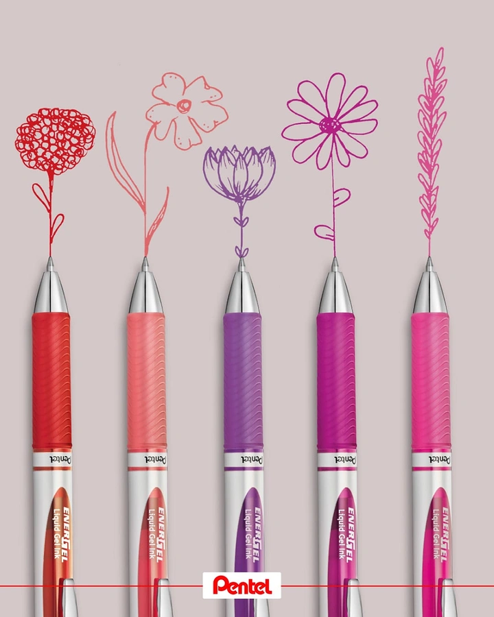 Stationery Shops creative ad: Five gel pens drawing different flowers