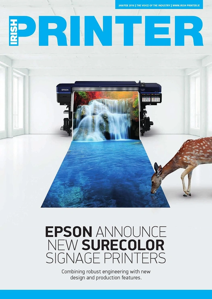 Printing Shops creative ad: Printed waterfall spills out, deer drinks