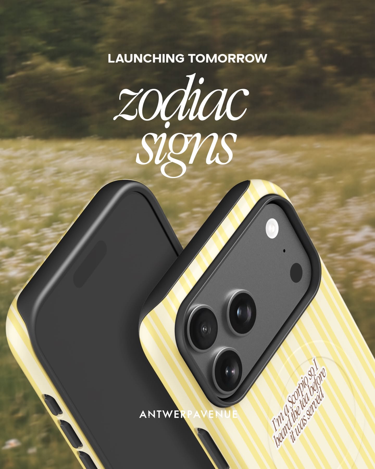 Instagram post: Zodiac launch with dramatic case pairing
