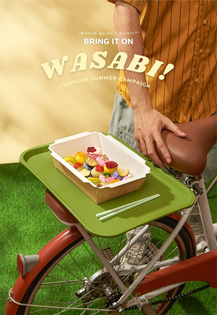 Sushi & Japanese Restaurants creative ad: Wasabi campaign staged in shopping-cart world