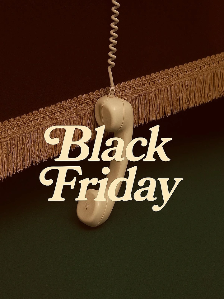 Black Friday creative ad: Cream vintage phone handset hanging by its coiled cord