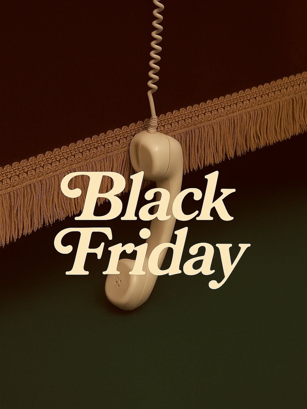 Cream vintage phone handset hanging by its coiled cord