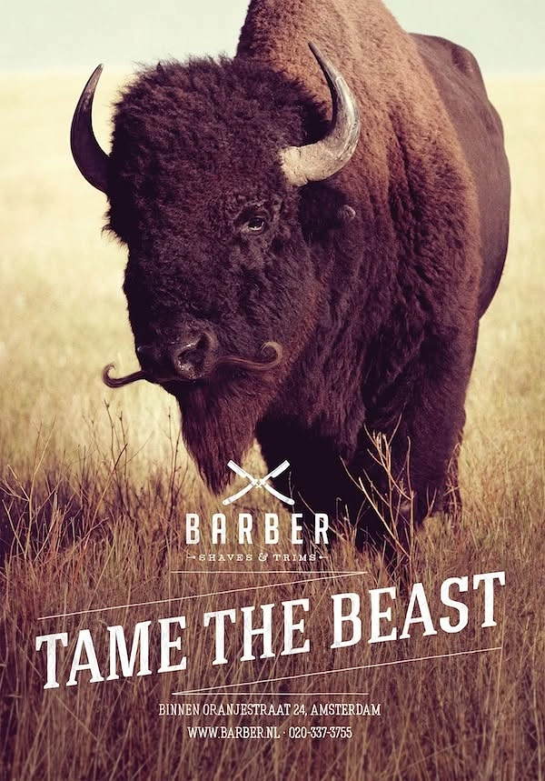 Barber Shops creative ad: Bison with a handlebar moustache