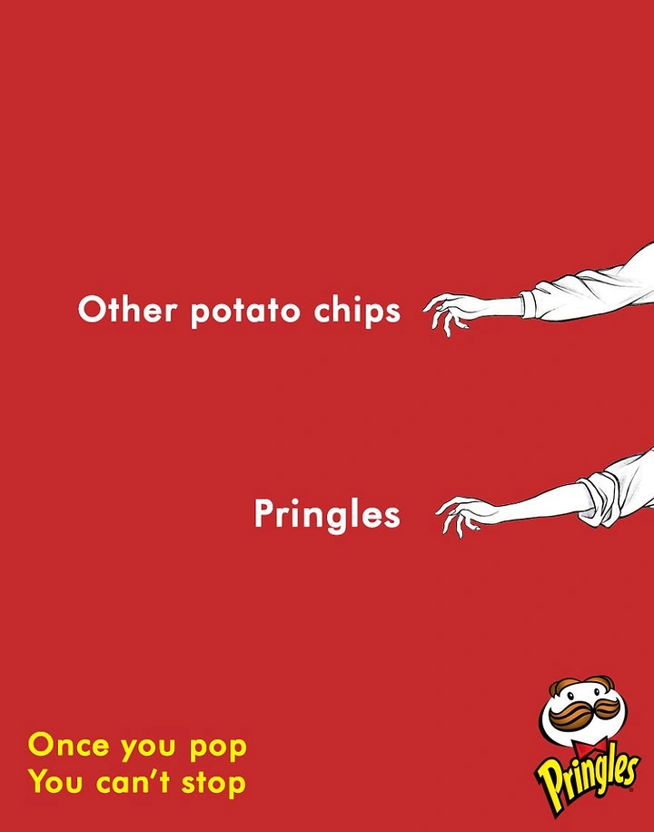 Snacks & Namkeen Brands creative ad: Hand reaching further for Pringles, can't stop