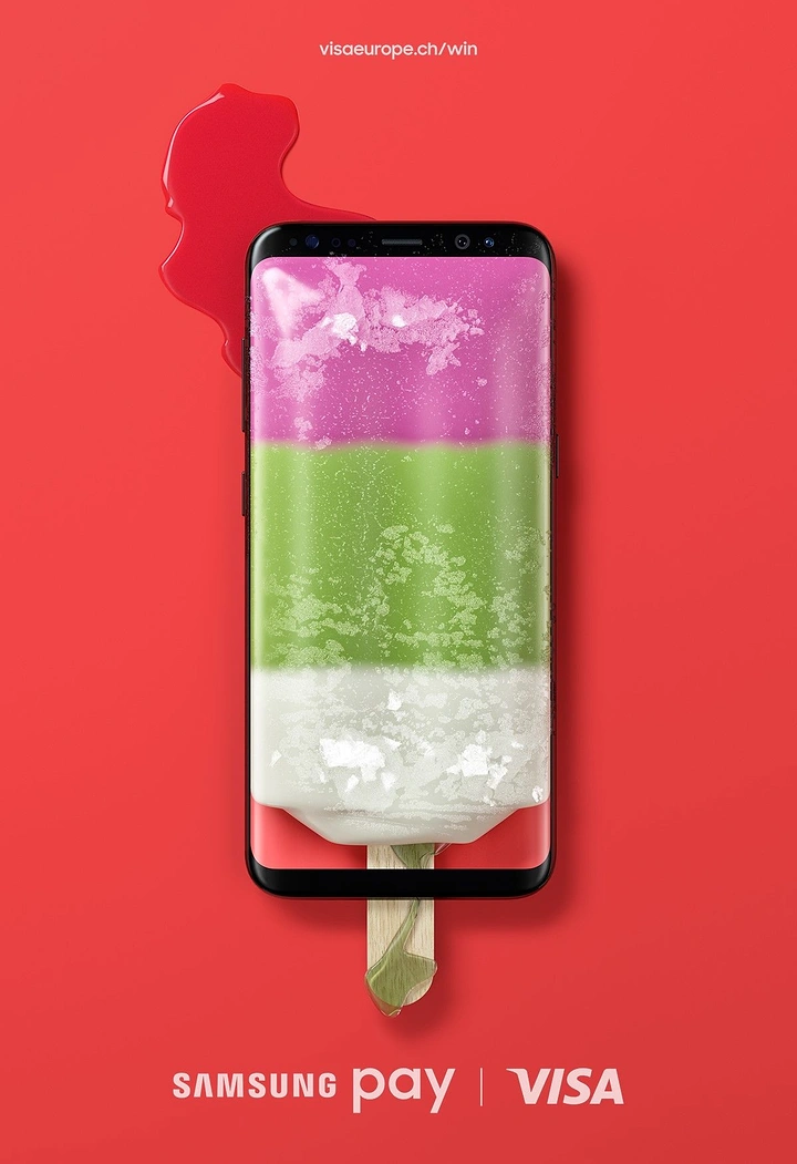 Finance & Banking creative ad: Smartphone rendered as a melting tricolour ice lolly