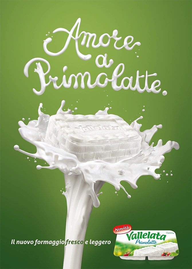 Dairy Brands creative ad: Cheese lifted on milk splash pedestal