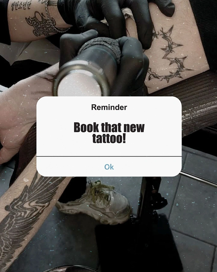 Tattoo Studios creative ad: Phone reminder popup as booking nudge