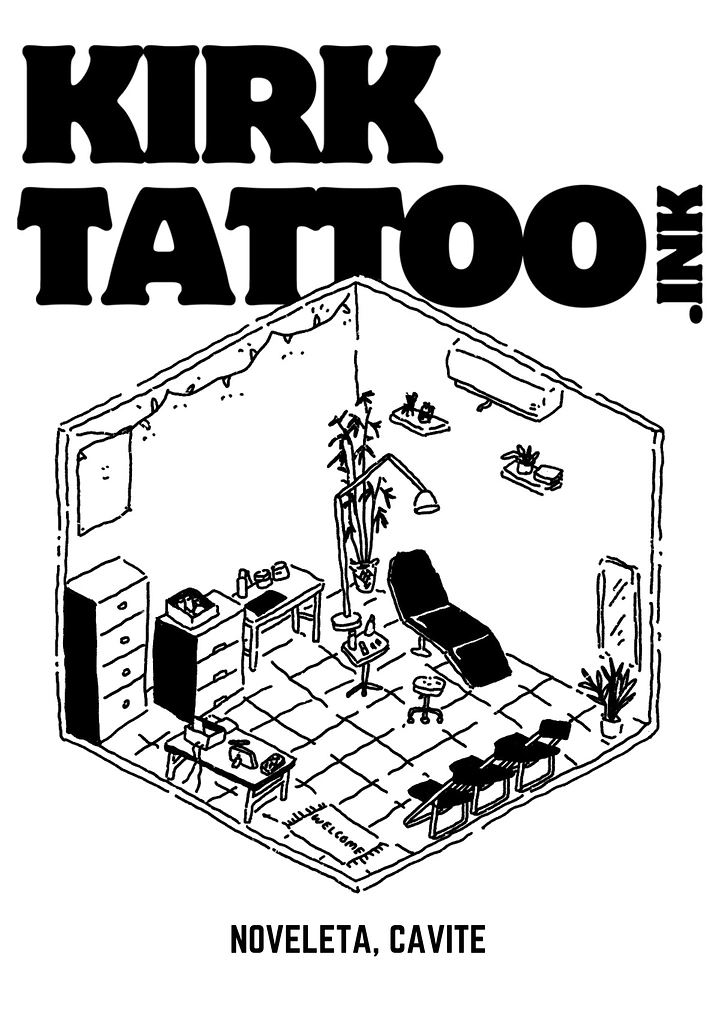 Tattoo Studios creative ad: Isometric line-art studio interior as poster