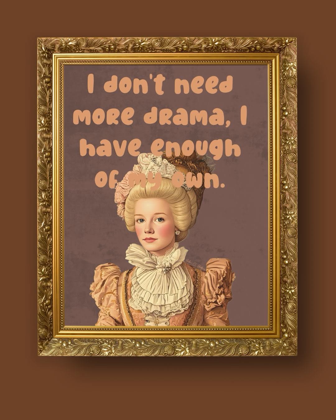 Rococo-style painted noblewoman seated holding a framed coupon