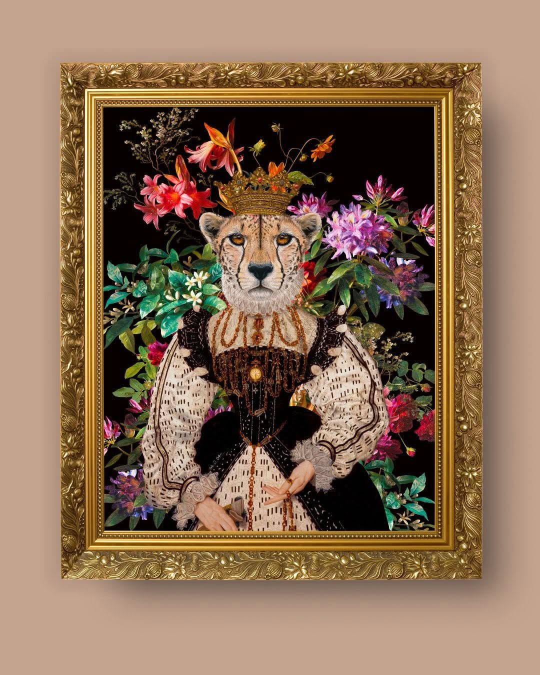 Rococo-style painted noblewoman seated holding a framed coupon