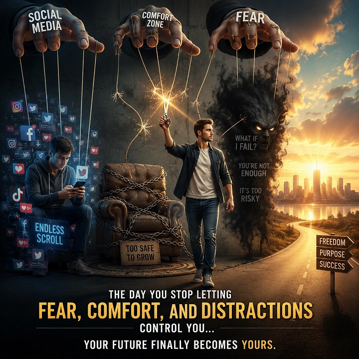 Life & Business Coaches creative ad: Distractions physically trap future self