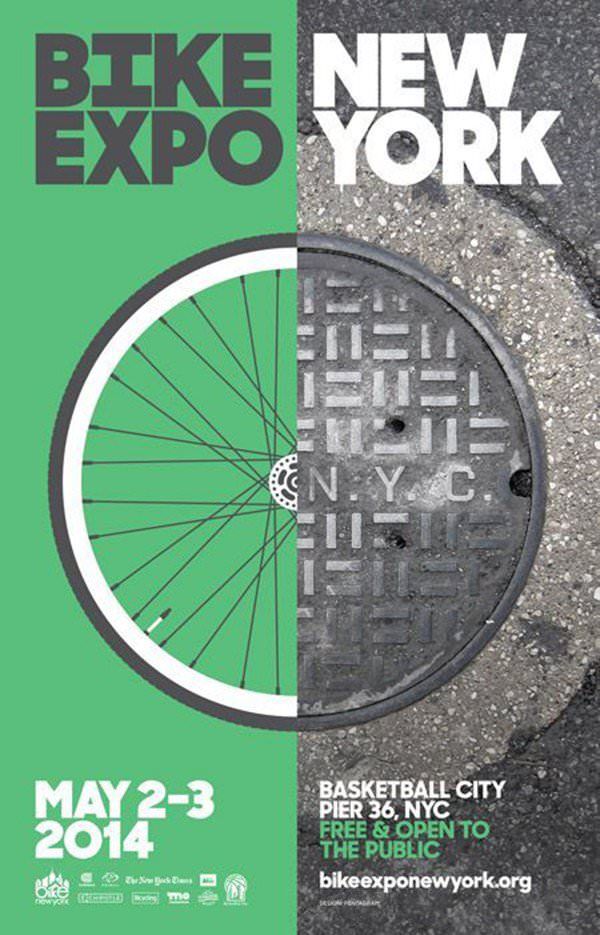 Poster: Half bike wheel merged with half NYC manhole cover