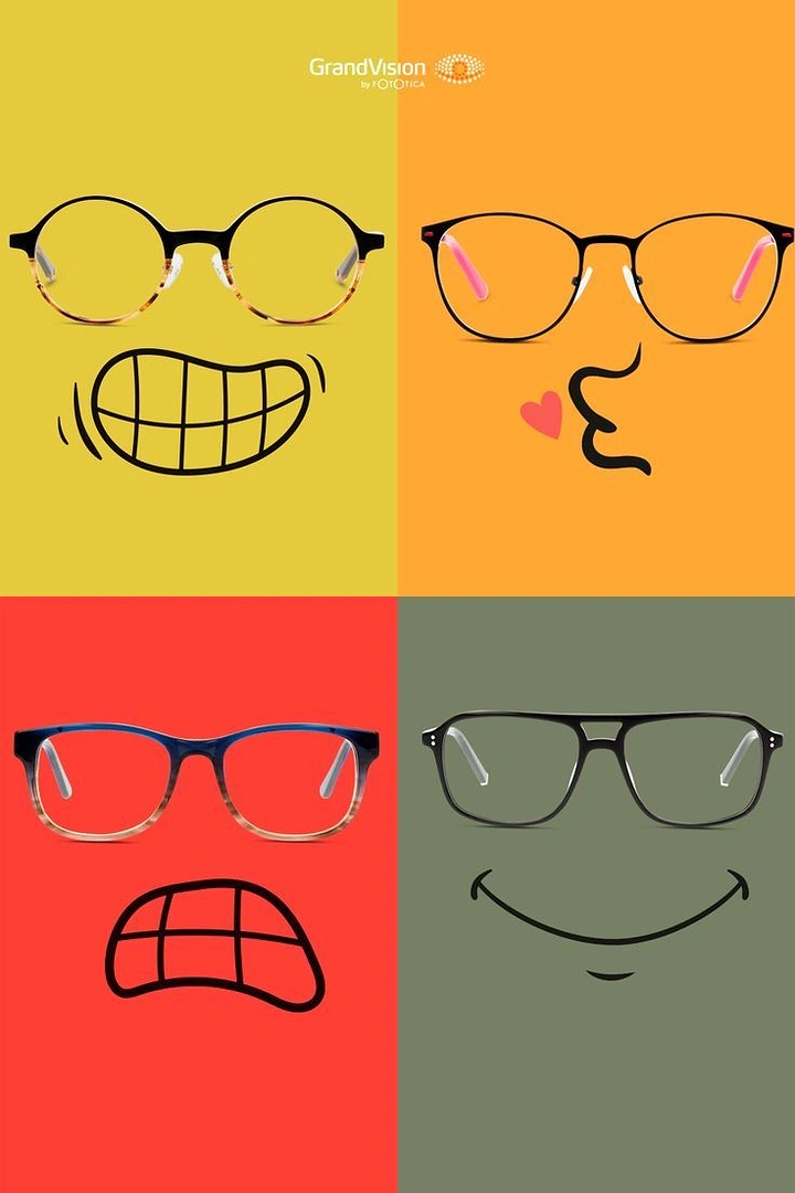 Opticians & Eye Care creative ad: Glasses become cartoon face expressions