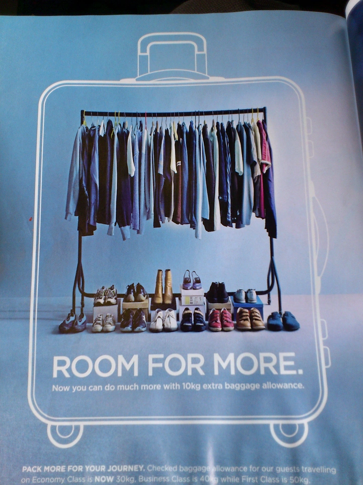 Airlines creative ad: Suitcase becomes spacious wardrobe metaphor