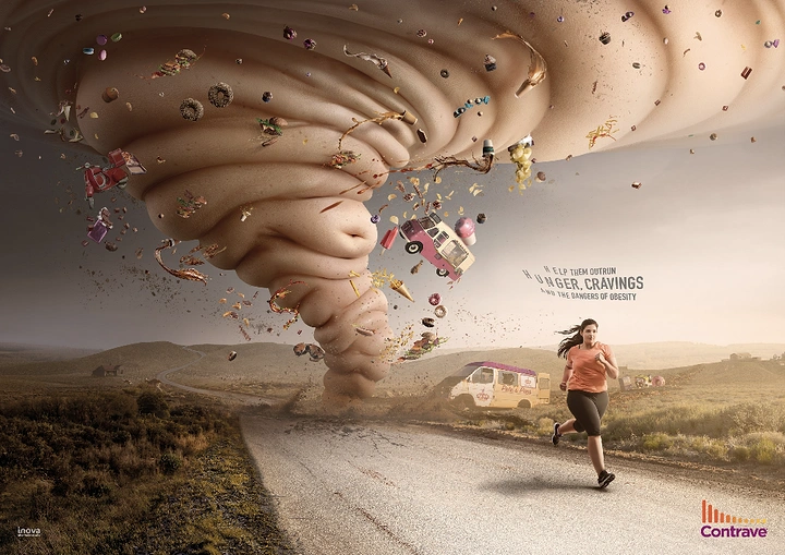 Weight Loss Clinics creative ad: Tornado visualizes chaotic weight-loss struggle