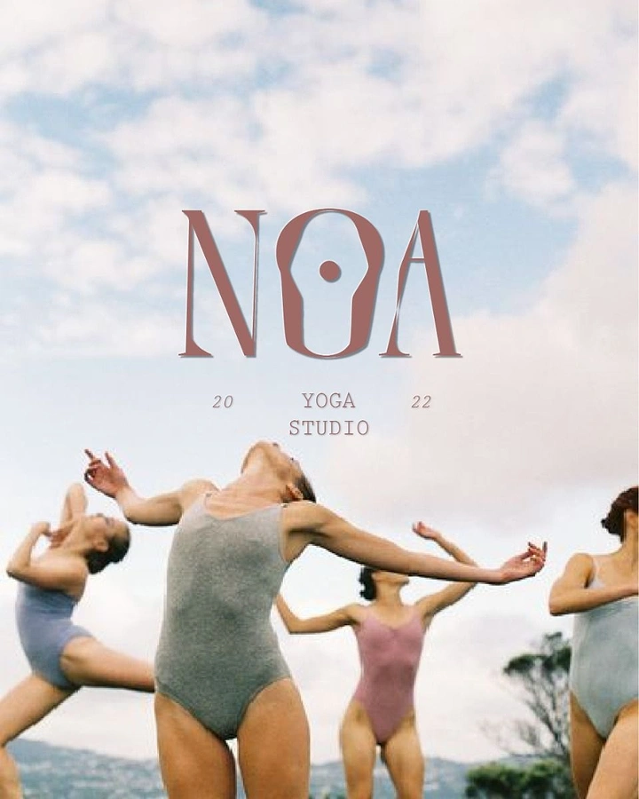 Yoga Studios creative ad: Custom NOA wordmark, O as figure