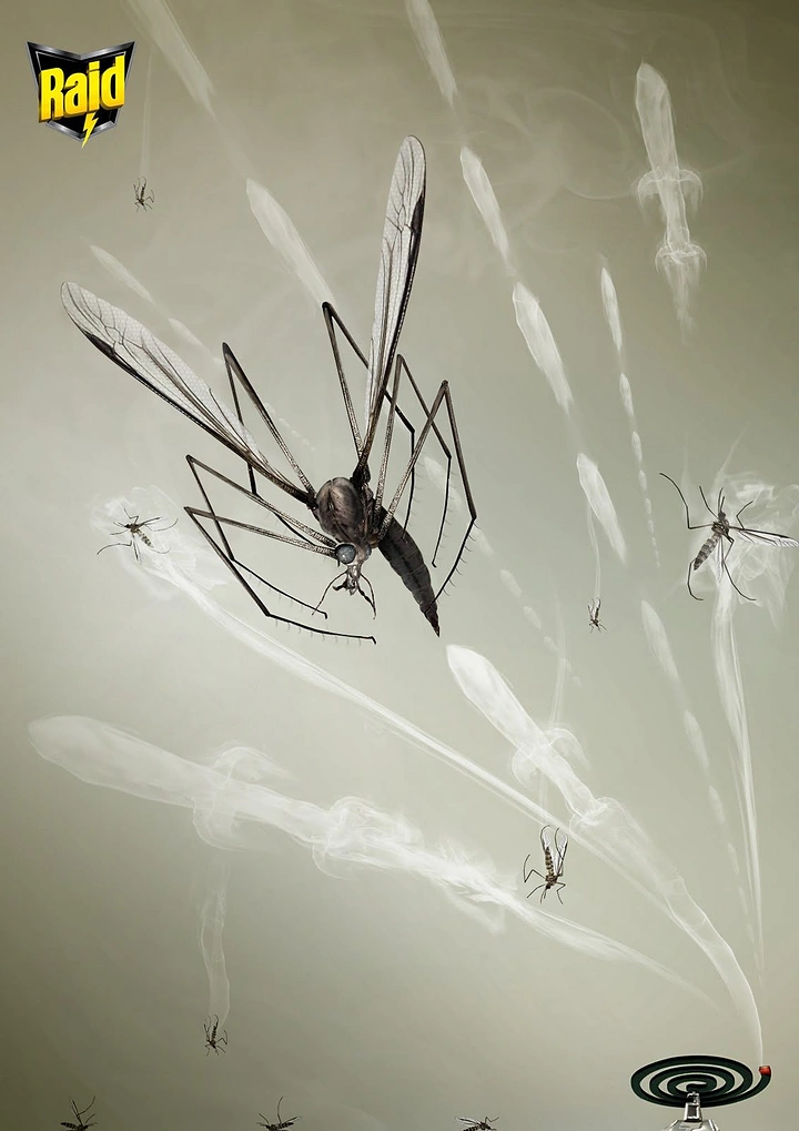 Pest Control creative ad: Mosquitoes dissolving into coil smoke