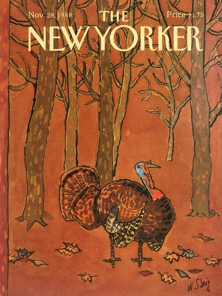 Thanksgiving creative ad: Wild turkey alone in a bare autumn forest