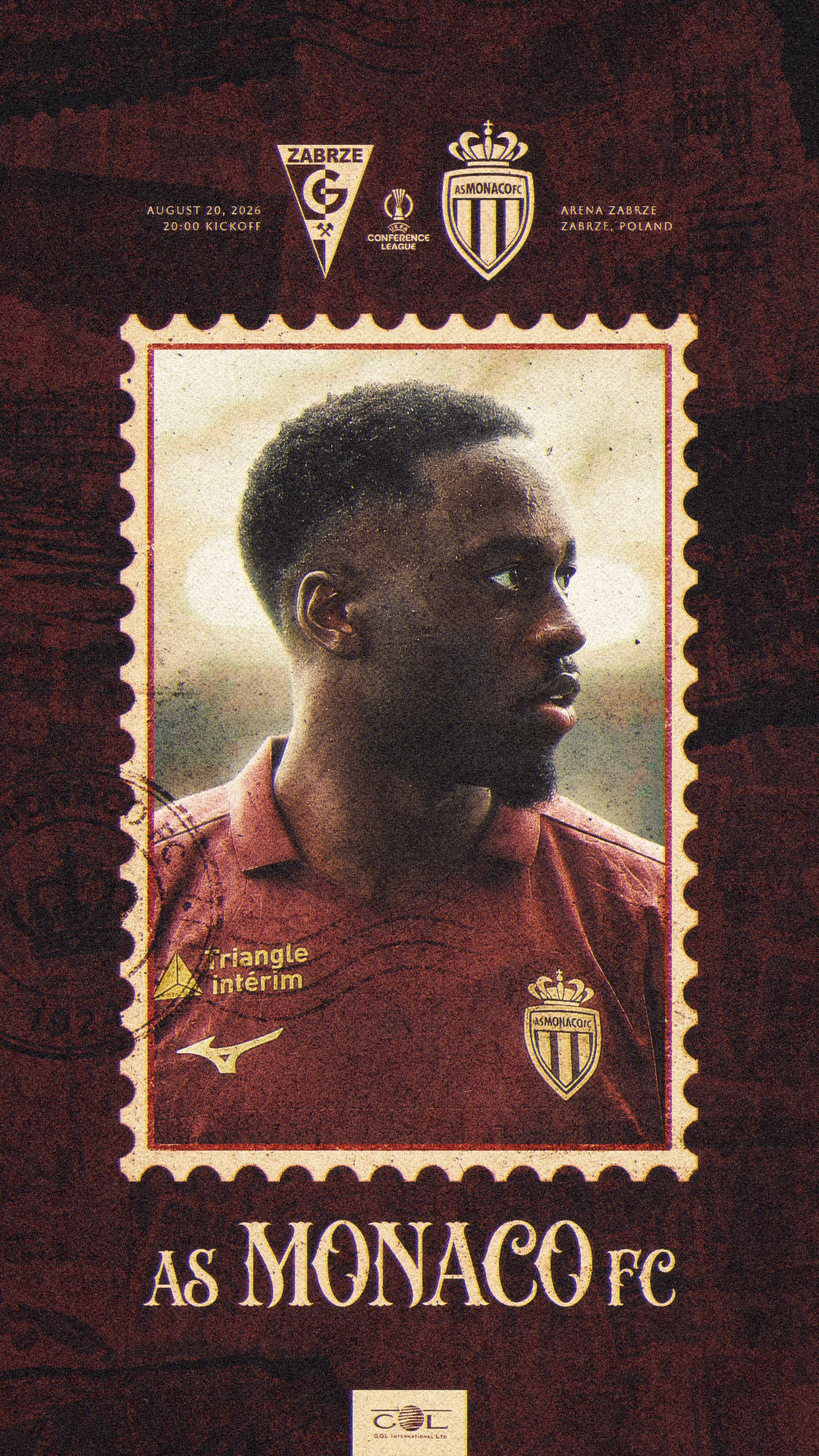 Story: Footballer's profile portrait inside a vintage postage stamp